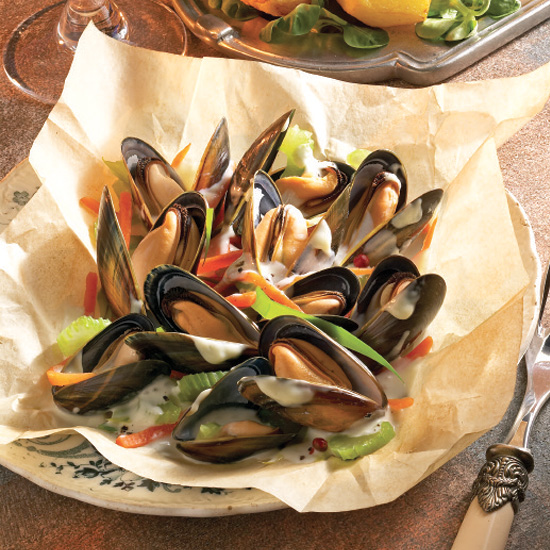 Moules en papillote au Maroilles